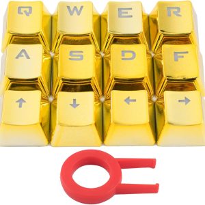 ست کلیدهای 12 کلیدی PBT SKEIDO – درپوش‌های فلزی با نور پس‌زمینه برای سوئیچ‌های Cherry MX، کلیدهای WASD/پیکان همراه با کلید کش (طلا)