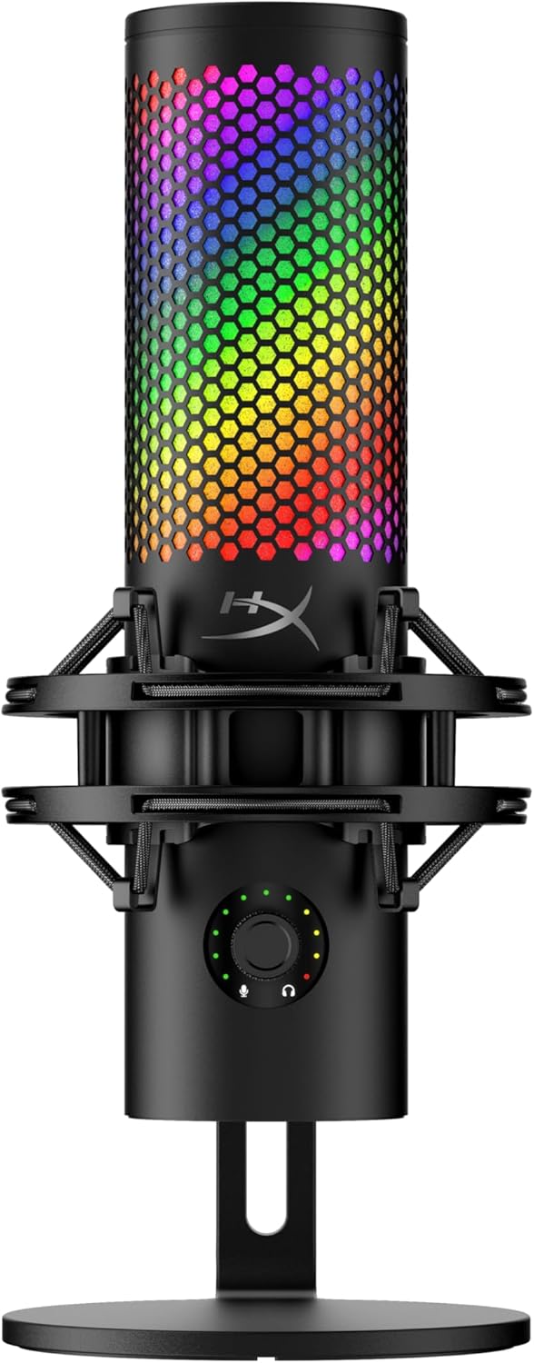 HyperX QuadCast 2S – میکروفون USB، با نورپردازی RGB، پخش جریانی و پادکست، با کنترل‌های روی برد، نورپردازی LED، پایه شوک قابل جابجایی، کامپیوتر، مک، USB-C - مشکی (تجدید شده)