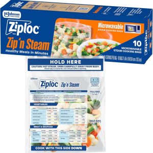 کارتنهای ذخیرهسازی غذا Ziploc Zip’n Steam برای آمادهسازی وعدههای غذایی، وعدههای غذایی سالم در چند دقیقه، ایمن در مایکروویو، 10 عدد