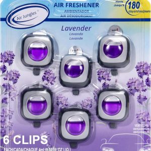 گیره خوشبو کننده خودرو Air Jungles Lavender Zen، 6 عدد گیره هواکش خوشبو کننده خودرو، هر کدام 4 میلی لیتر، خوشبو کننده هوای طولانی مدت برای خودرو، تا 180 روز از بین برنده بوی خوشبو کننده خودرو