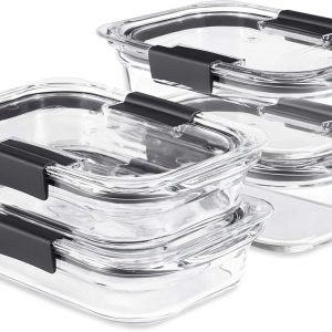 ست ذخیره سازی شیشه ای برلیانس Rubbermaid از 4 ظروف غذا با درب (8 عدد در کل)، بدون BPA و ضد نشت، متوسط، شفاف