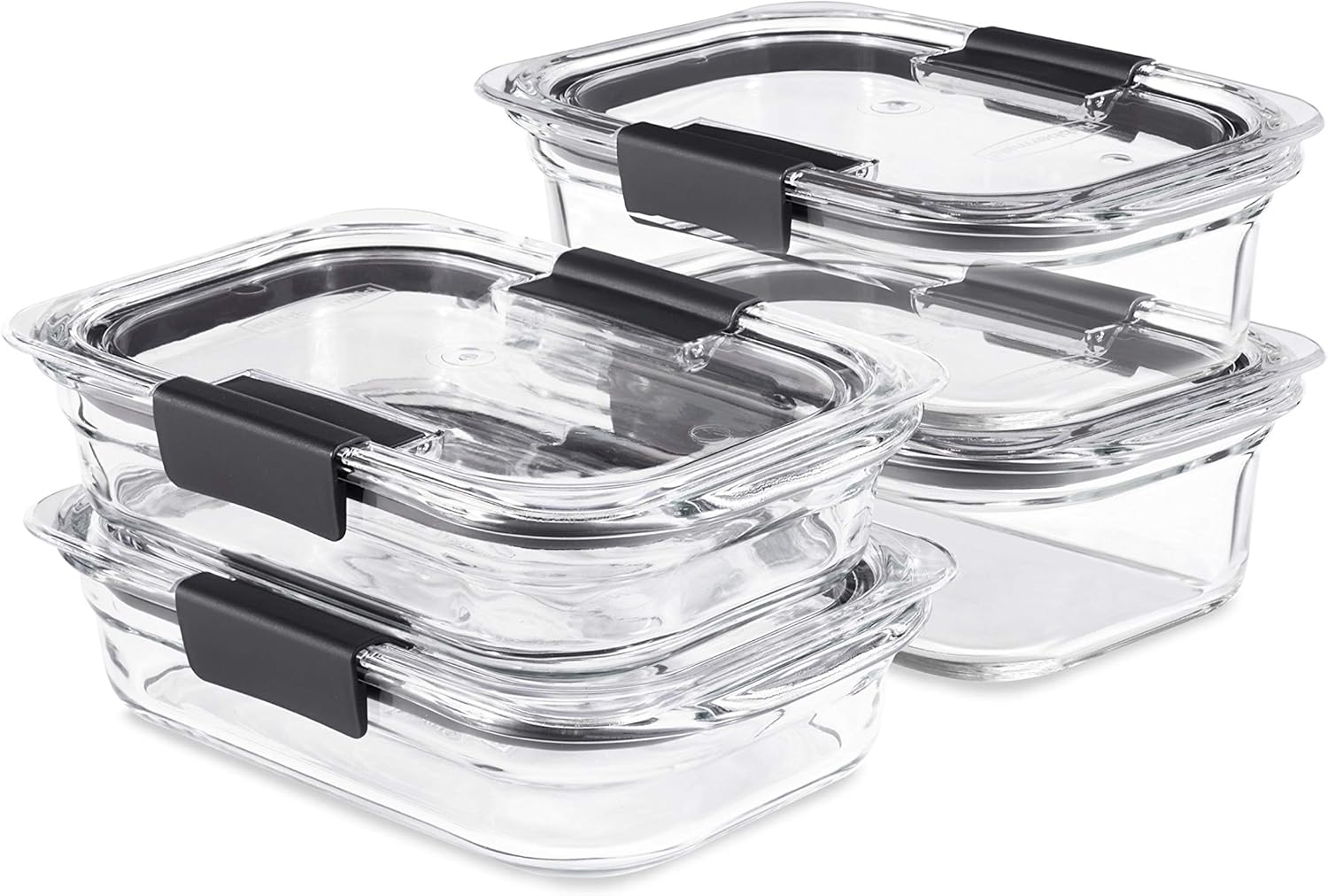 ست ذخیره سازی شیشه ای برلیانس Rubbermaid از 4 ظروف غذا با درب (8 عدد در کل)، بدون BPA و ضد نشت، متوسط، شفاف