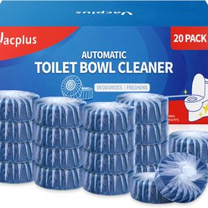 پاک کننده های کاسه توالت Vacplus، پاک کننده های توالت فوق العاده تمیز برای بو زدایی و رسوب زدایی، قرص پاک کننده کاسه توالت آبی با ماندگاری طولانی با فناوری رهاسازی پایدار در برابر لکه های سخت (بسته 20)