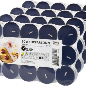 شمع معطر Ikea KOPPARLONN، مافین گیلاسی-بادامی با زعفران، آبی تیره، زمان سوختن 3.5 ساعت – مجموعه 120 عددی