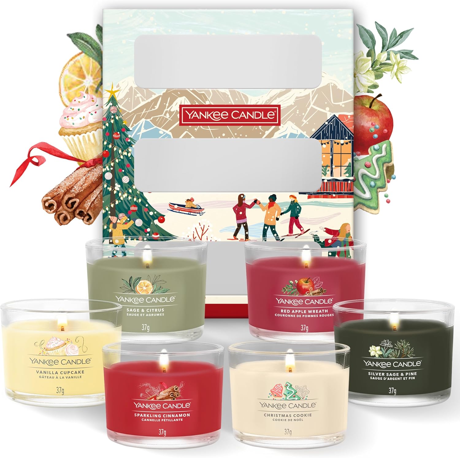 مجموعه هدیه شمع های معطر کریسمس Yankee Candle، 6 شمع کوتاه نذری پر شده، مجموعه Après Ski، هدایای عالی کریسمس برای زنان