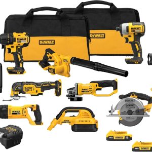 کیت ترکیبی ابزار برقی 20 ولت MAX DEWALT، مجموعه ابزار برقی بی سیم 10 ابزار، 2 باتری، شارژر و 2 کیسه، کیت ترکیبی بدون برس دیوالت (DCK1021D2)