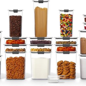 Rubbermaid Brilliance، بدون BPA، ظروف نگهداری مواد غذایی بدون هوا با درب، مجموعه 20 عددی با قاشق، مناسب برای سازمان آشپزخانه و انبار