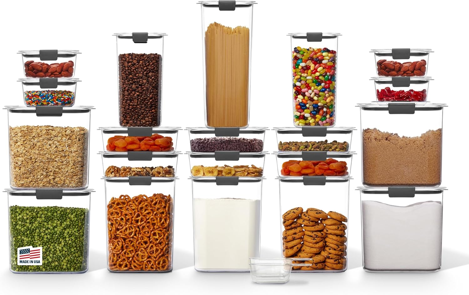 Rubbermaid Brilliance، بدون BPA، ظروف نگهداری مواد غذایی بدون هوا با درب، مجموعه 20 عددی با قاشق، مناسب برای سازمان آشپزخانه و انبار
