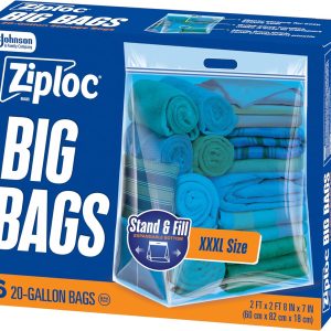کیسه های بزرگ با نام تجاری Ziploc® 20 گالن XXXL، کیسه های پلاستیکی با ظرفیت بزرگ قابل استفاده مجدد، 6 عدد