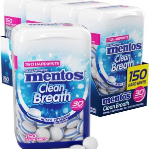 نعناع سخت بدون شکر Mentos Clean Breath، 150 عدد، نعناع شدید (بسته 4 بطری)