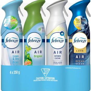 خوشبو کننده هوا Febreze 4 x 250 گرم بسته بندی متنوع (کتانی و آسمان، گین اصل، لیمو تازه، اقیانوس)
