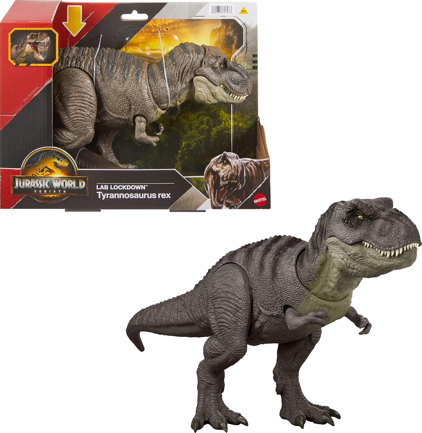 Mattel Jurassic World Laboratory Attack JGM16 T-Rex Kids Figur Dinosaur, Large Moving Dinosaur Toy, طول کل: تقریباً. 46.4 سانتی متر، سن 4+، سبز