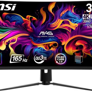 صفحه‌نمایش گیمینگ MSI MAG 321CUPDE QD-OLED، خمیده، UHD، 32 اینچ، 1700R، 3840 x 2160 کوانتوم دات OLED، 165 هرتز/0.03 میلی‌ثانیه، 99% DCI-P3، DoubleE≤2، مشکی 1700R، DisplayHDR0True. 2.1، USB