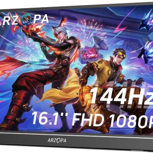 مانیتور گیمینگ قابل حمل 16.1 اینچی ARZOPA، 106% sRGB 1080P FHD Kickstand مانیتور با HDR، فوق العاده باریک، مراقبت از چشم، صفحه نمایش دوم خارجی برای لپ تاپ، رایانه شخصی، PS5، Mac، Xbox-Z1FC