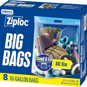 کیسه های بزرگ Ziploc® 10 گالن XXL، کیسه های پلاستیکی با ظرفیت بزرگ قابل استفاده مجدد، 8 عدد