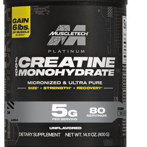 MuscleTech | پلاتین | پودر کراتین مونوهیدرات | میکرونیزه خالص | مکمل های ورزشی ریکاوری + ساز برای مردان و زنان | بدون طعم | 400 گرم | 80 وعده