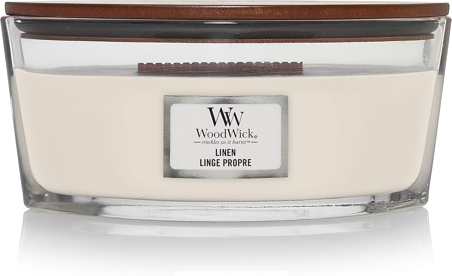 شمع معطر WoodWick با فتیله ترقه، شمع بیضی کتانی، شمع های طولانی سوز: تا 50 ساعت زمان سوختن، هدایایی عالی برای خانم ها