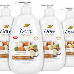 Dove Advanced Care Hand Wash کره شی و وانیل گرم 4 تعداد برای پوست نرم و صاف، مرطوب کننده بیشتر از صابون دست معمولی، 12 اونس