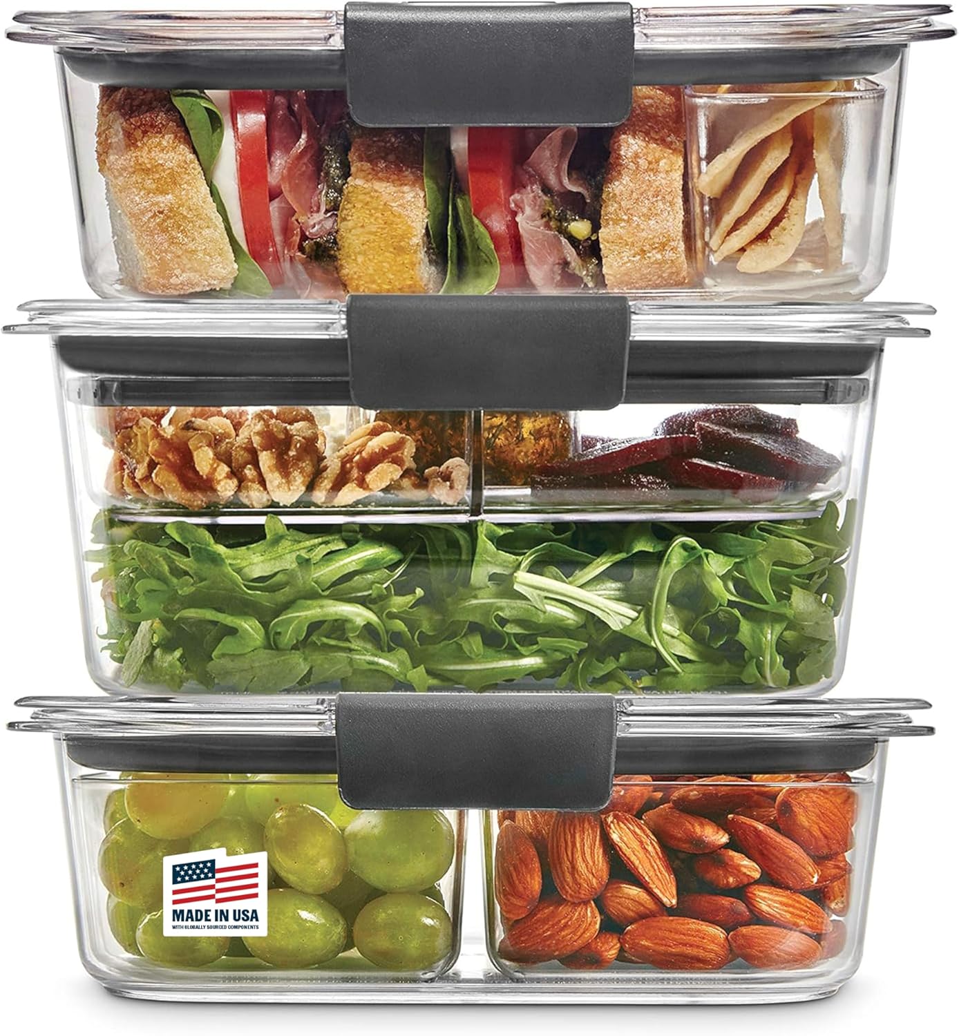 Rubbermaid 2108371 ضد نشت برلیانس ظروف پلاستیکی 12 تکه با درب | کیت ساندویچ و سالاد 12 تکه 2108371 بنتو باکس