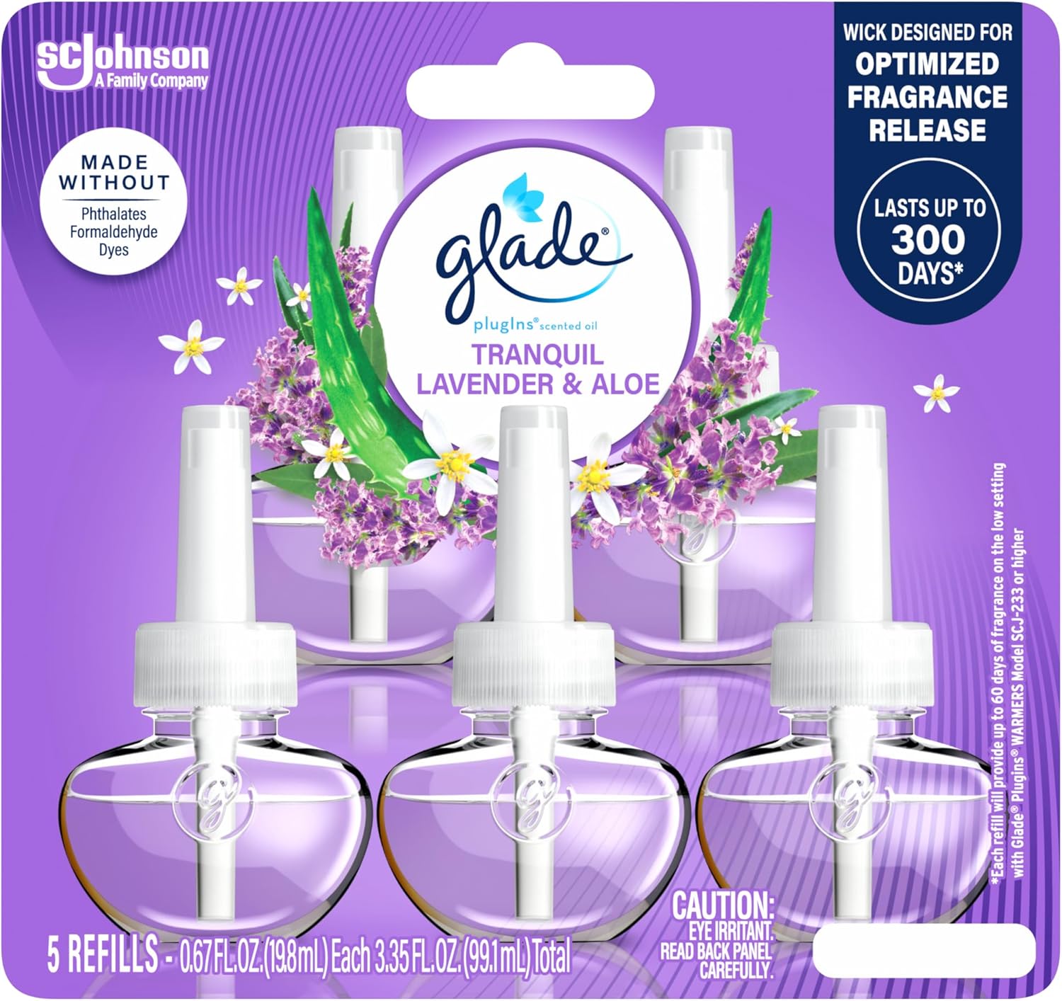 Glade PlugIns دوباره پر می کند خوشبو کننده هوا، اسانس های معطر و ضروری برای خانه و حمام، اسطوخودوس آرام و آلوئه، 3.35 فلور اوز، 5 شمارش