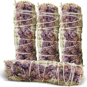 کیت Sage Smudge Bholi Sage Plus برای پاکسازی انرژی منفی، اسطوخودوس با چوب لکه مریم سفید بسته 4 عدد چوب مریم گلی خشک شده اسطوخودوس