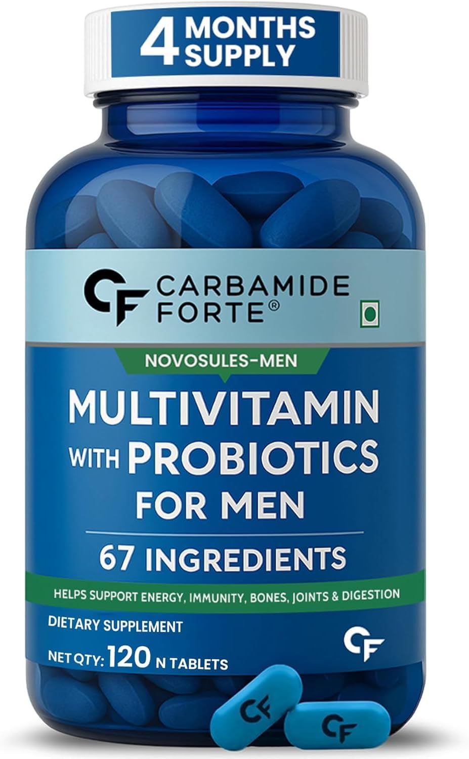 Carbamide Forte Multivitamin for Men | Multivitamin Tablets with Probiotics & Ginseng | مولتی ویتامین با پروبیوتیک برای ایمنی و انرژی - 120 قرص گیاهی