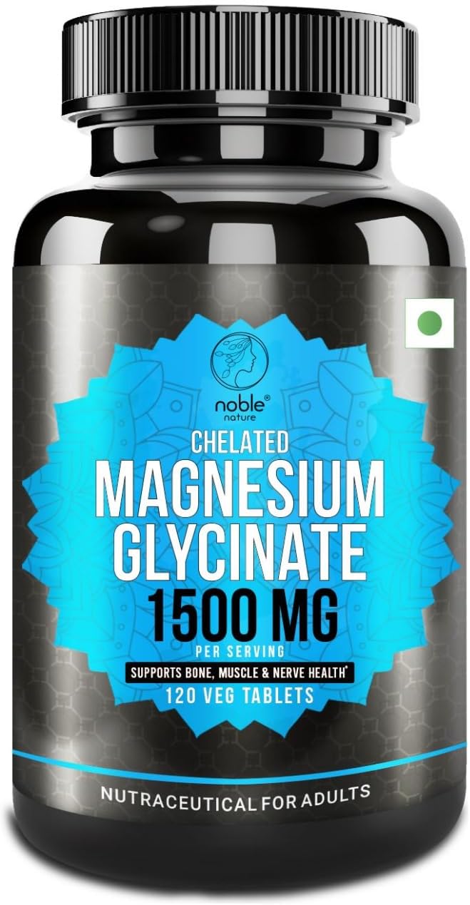 Noble Nature منیزیم گلیسینات کلات 1500MG - مکمل با جذب بالا برای حمایت از سلامت اعصاب و عضلات - 120 قرص گیاهی