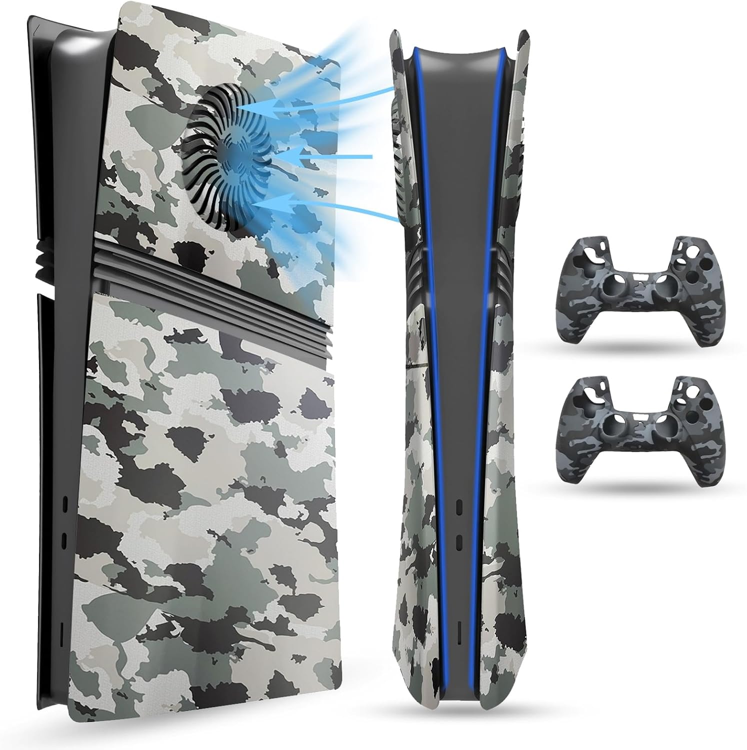 صفحه PEYANZ برای PS5 Pro (نسخه دیجیتال)، صفحه پوشش، پوسته ABS، پوسته مات، با 2 کنترلر اضافی پوشش سیلیکونی (Camo+)