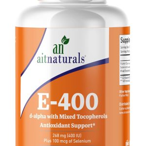 Aitnaturals Vitamin E-400IU 100 ژل نرم مخلوط با توکوفرول و سلنیوم (100mcg) | حمایت از سیستم ایمنی، سلامت پوست و هضم، جلوگیری از پیری زودرس سلول ها، مبارزه با رادیکال های آزاد، آنتی اکسیدان