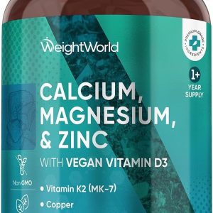 WeightWorld کلسیم، منیزیم – روی با مکمل ویتامین D – پشتیبانی از کاهش خستگی – برای مردان و زنان – وگان و بدون گلوتن – 400 کپسول