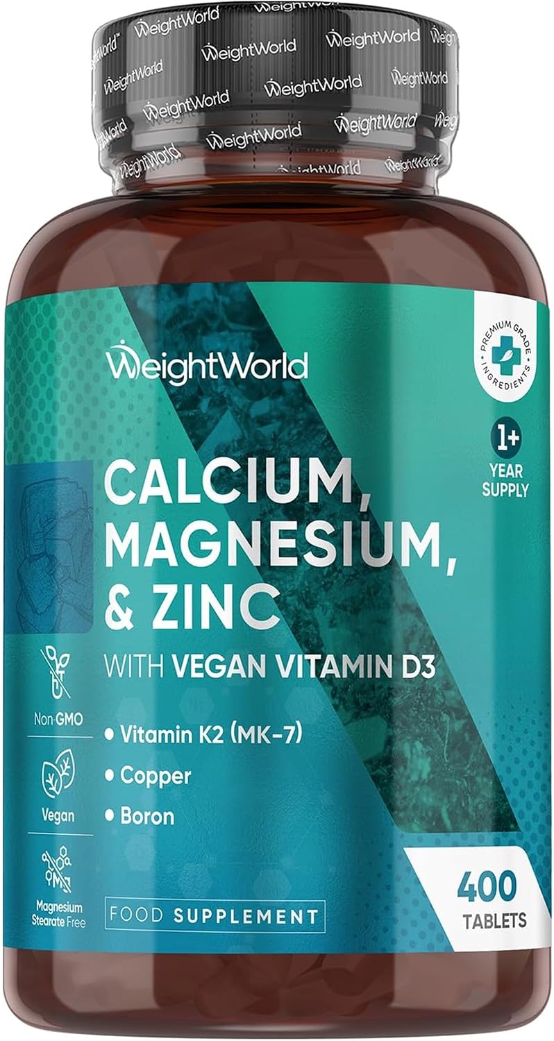 WeightWorld کلسیم، منیزیم - روی با مکمل ویتامین D - پشتیبانی از کاهش خستگی - برای مردان و زنان - وگان و بدون گلوتن - 400 کپسول