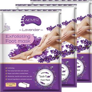 پک 3 ماسک لایه برداری پا ALIVER، ماسک های لایه بردار پا، لایه بردار اسطوخودوس برای پینه، پوست مرده، ترمیم کننده پاشنه های زبر زنانه مردانه