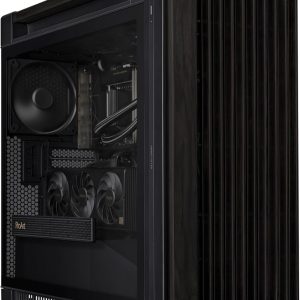 قاب کامپیوتر ASUS ProArt P602 Wood Edition Mid Tower، 2 عدد فن جلویی 200 میلی متری و 140 میلی متری از قبل نصب شده، رادیاتور تا 420 میلی متر و پشتیبانی از فن 6 برابر، محافظ در برابر گرد و غبار، پنل شیشه ای مقاوم – مشکی