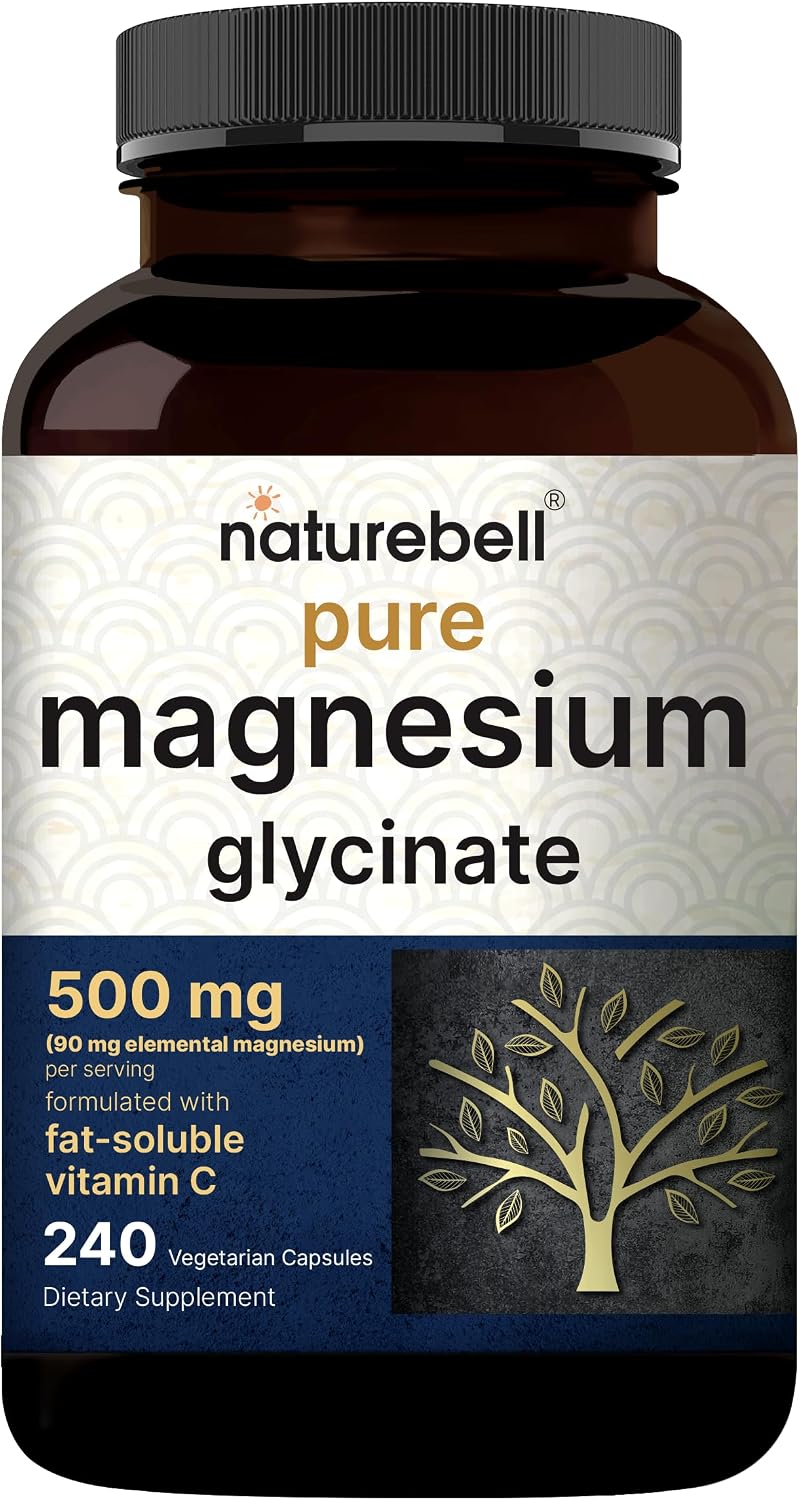 کپسول NatureBell منیزیم گلیسینات 500 میلی گرم | 240 تعداد، 100% کلات شده و خالص، آزمایش شده توسط شخص ثالث، غیر GMO و بدون گلوتن