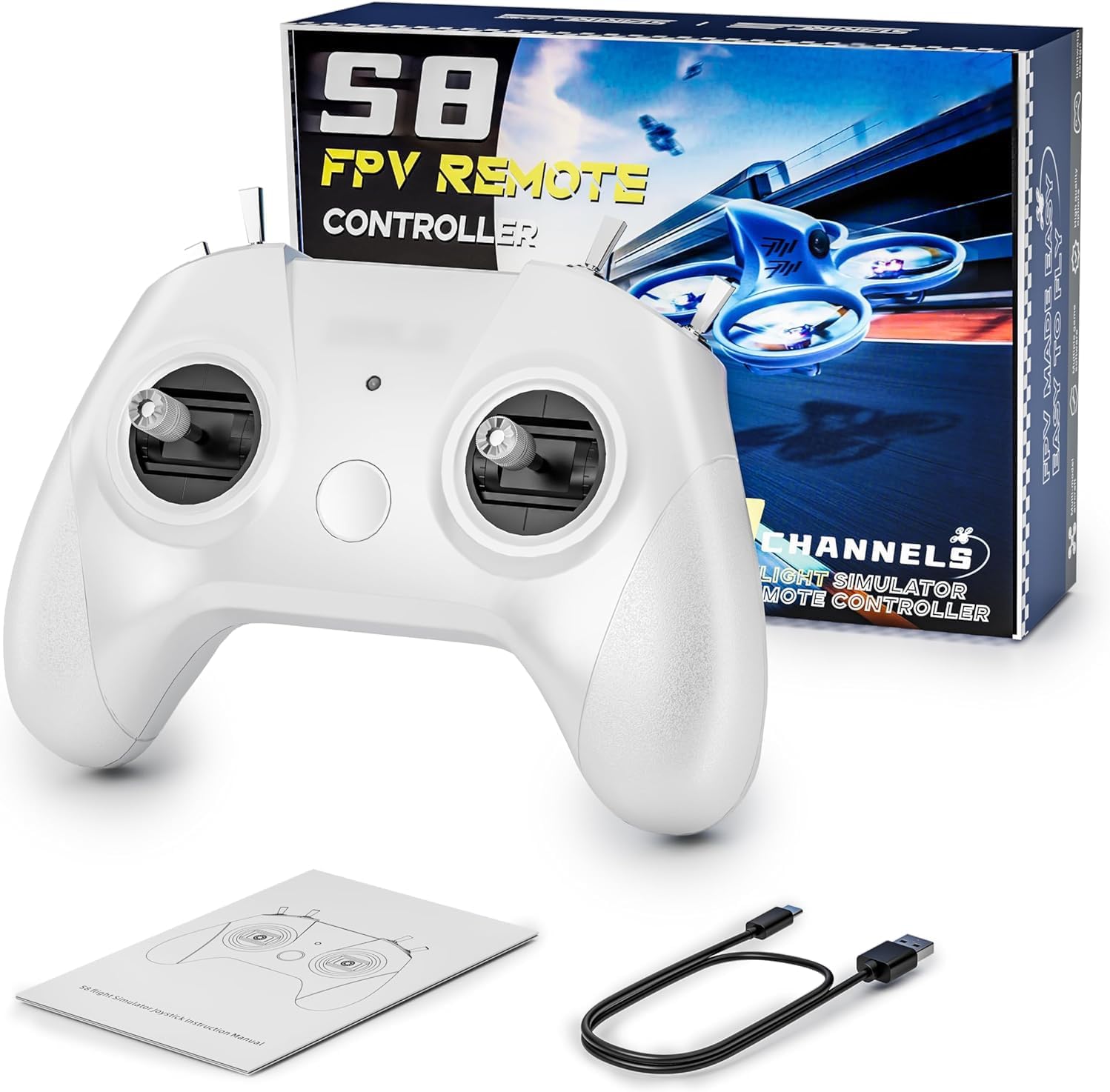 کنترل‌کننده شبیه‌ساز پرواز STARDRONE S8 RC - کنترل‌کننده هواپیمای بدون سرنشین 8 کاناله FPV برای پرواز مجازی DJI/بدون تصادف/برداشتن، هدیه برای کودکان و خلبانان جدید - حالت 2 (سفید)