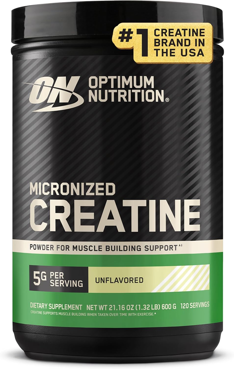 پودر کراتین مونوهیدرات میکرونیزه Optimum Nutrition (ON) برای حمایت از عضله سازی - بدون طعم، 600 گرم، 120 وعده