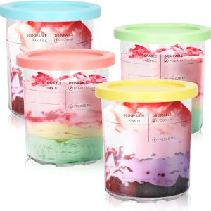 برای Ninja Creami Deluxe Pints- 4 Pack, NC500 NC501 Ice Cream Pint مناسب برای بستنی ساز Ninja Delux, برای Ninja Creami Deluxe ظروف نگه داشتن 24 اونس غذا، قابل شستشو در ماشین ظرفشویی