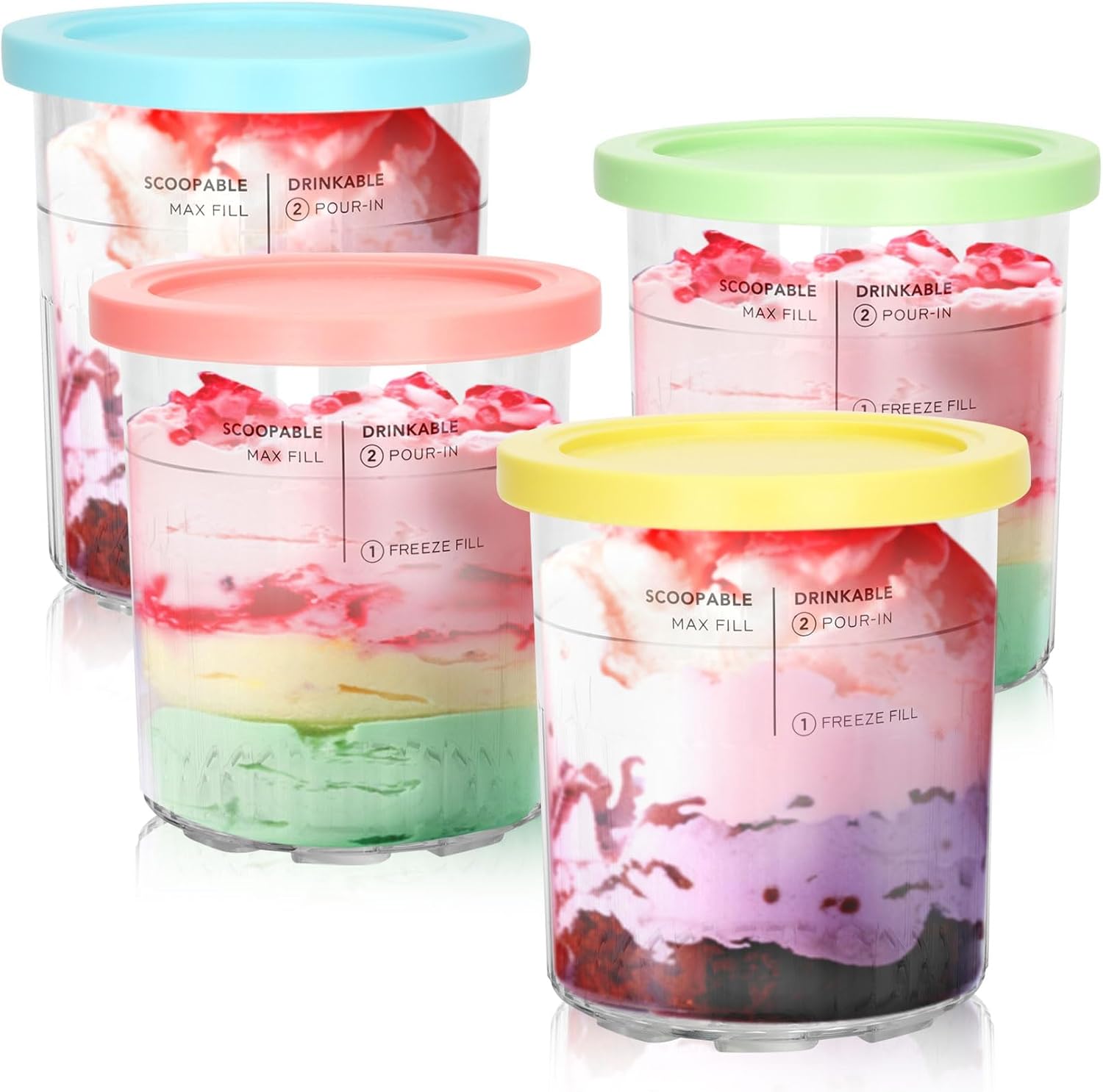 برای Ninja Creami Deluxe Pints- 4 Pack, NC500 NC501 Ice Cream Pint مناسب برای بستنی ساز Ninja Delux, برای Ninja Creami Deluxe ظروف نگه داشتن 24 اونس غذا، قابل شستشو در ماشین ظرفشویی