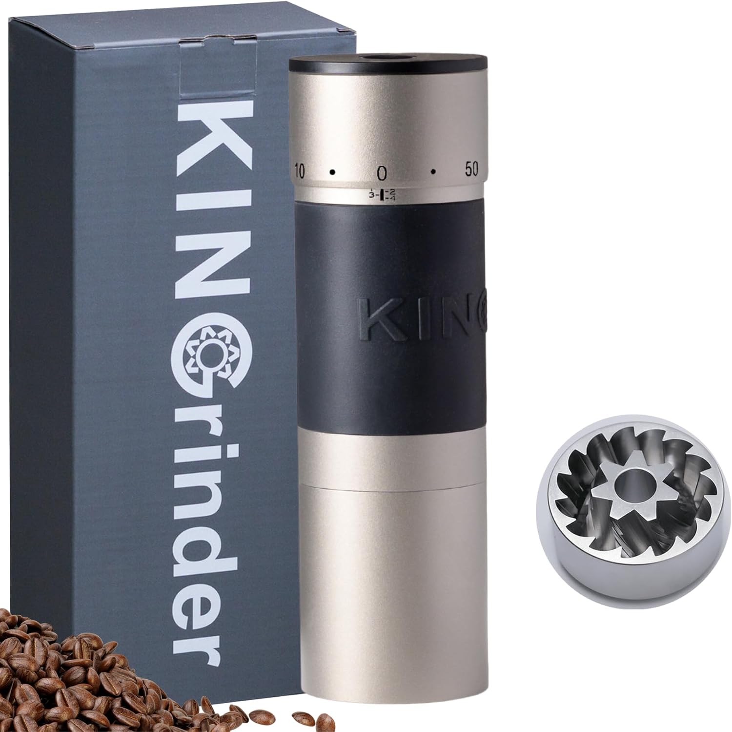 آسیاب قهوه دستی KINGrinder K6 با دسته خم برای فرنچ پرس، قطره‌ای، اسپرسو با قوام مونتاژ، آسیاب مخروطی فولادی ضد زنگ، ظرفیت 35 گرم (نقره‌ای)