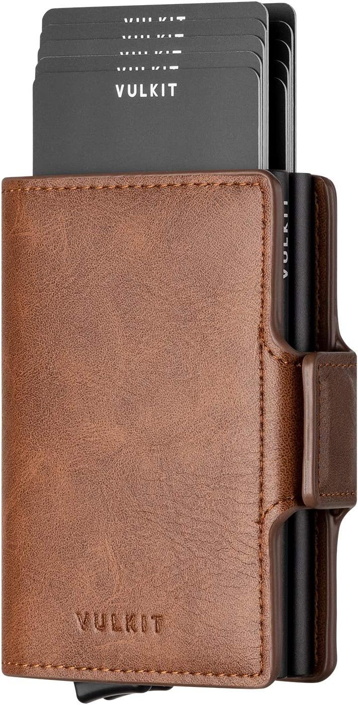 دارنده کارت اعتباری VULKIT RFID مسدود کننده چرمی کیف پول پاپ آپ خودکار Slim Money Clip کیف پول دو کارته برای مردان و زنان