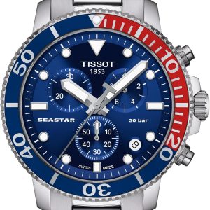 Tissot Mens Seastar 1000 Quartz Chronograph 316L Stainless Steel Watch Swiss Quartz, Grey, Stainless Steel, 22 (T1204171104103)