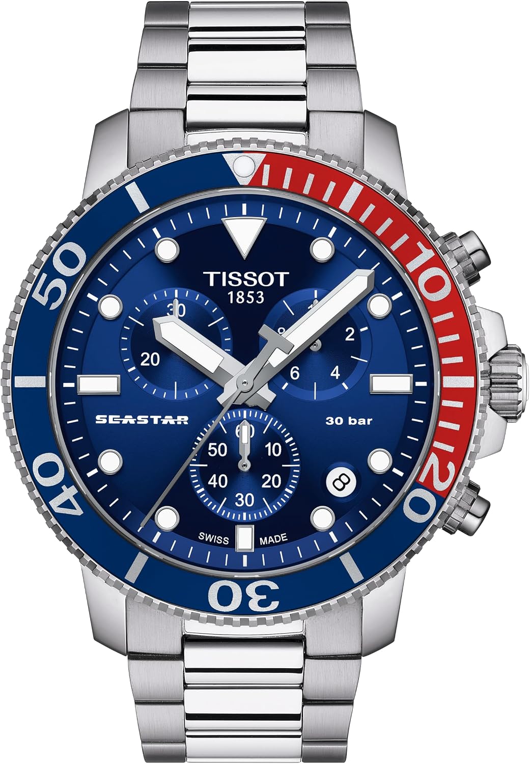 Tissot Mens Seastar 1000 Quartz Chronograph 316L Stainless Steel Watch Swiss Quartz, Grey, Stainless Steel, 22 (T1204171104103)