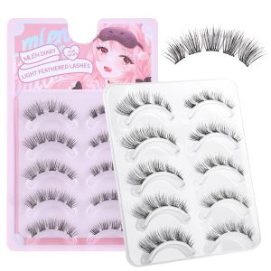 مژه مصنوعی طبیعی کلیر باند مژه مصنوعی Wispy Faux Mink Leshes چشم گربه ای 7-12mm D حلقه کوتاه حجم 5 جفت مژه های اکستنشن نوار مژه مژه های تقلبی قابل استفاده مجدد