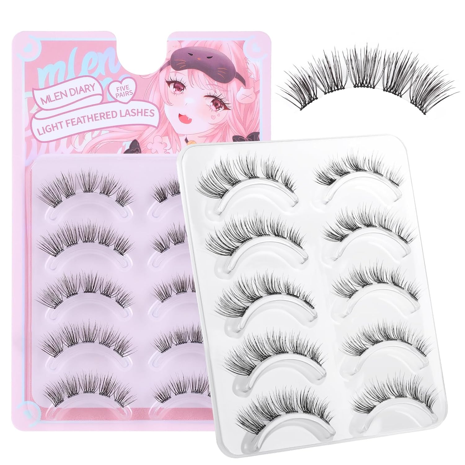 مژه مصنوعی طبیعی کلیر باند مژه مصنوعی Wispy Faux Mink Leshes چشم گربه ای 7-12mm D حلقه کوتاه حجم 5 جفت مژه های اکستنشن نوار مژه مژه های تقلبی قابل استفاده مجدد