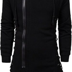JMSUN مردانه مانتوهای ژاکتی ژاکت دار زیپ دار نامتقارن گوتیک با کلاه پشمی