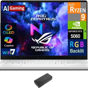 لپ تاپ گیمینگ ASUS ROG Zephyrus AI 14.0 اینچی 120 هرتز OLED 2.8K صفحه نمایش (AMD Ryzen 9 270، GeForce RTX 5060 8GB، 16GB LPDDR5X، 2TB PCIe SSD، RGB KB، WiFi 7-WBBC، وای فای 7-WBBC، وای فای 1-1 پرو، وب کم)