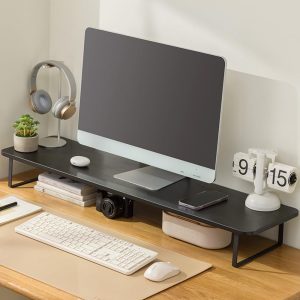 مانیتور استند رایزر، مانیتور چوبی به طول 80 سانتی متر با سازماندهی صفحه کلید برای لپ تاپ/کامپیوتر/تلویزیون/صفحه نمایش/کامپیوتر/پرینتر، قفسه رومیزی محکم برای لوازم مطالعه کتاب زیورآلات خوابگاه اداری خانگی (مشکی)