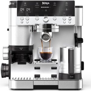 قهوه ساز پریمیر Ninja Luxe، قهوه ساز 3 در 1 ES601UK با آسیاب و کف کن برای لاته، کاپوچینو، دم سرد و اسپرسو، آسان برای استفاده، 4 پیش تنظیم برای کف کردن، نقره، 2 سال گارانتی