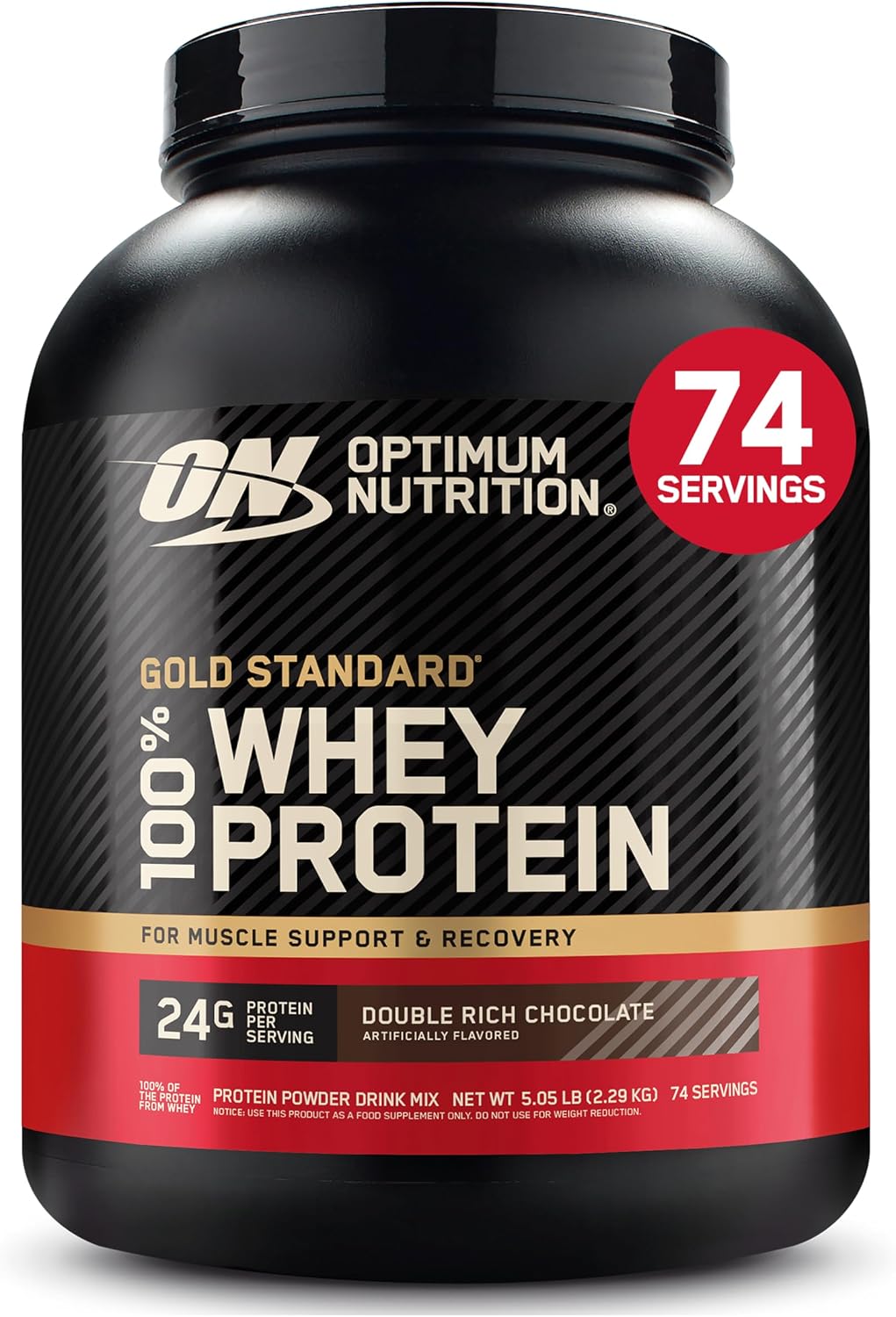 ایزوله منبع اولیه پودر پروتئین آب پنیر 100% استاندارد طلایی Optimum Nutrition (ON)، 24 گرم پروتئین برای حمایت از عضلات - شکلات مضاعف غنی، 5 پوند، 74 وعده (2.27 کیلوگرم) بسته بندی ممکن است متفاوت باشد