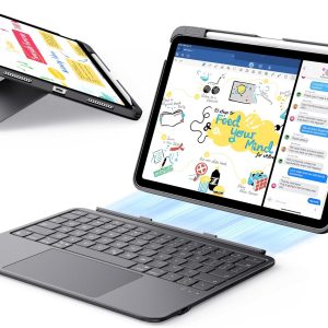 قاب 11 اینچی ESR برای iPad Air با صفحه‌کلید M4/M3/M2 (2026/2025/2024) و قاب صفحه‌کلید انعطاف‌پذیر نسل پنجم و چهارم Air، صفحه‌کلید جداشدنی مغناطیسی فوق‌سبک، صفحه‌نمایش دقیق‌تر بزرگ‌تر، خاکستری تیره